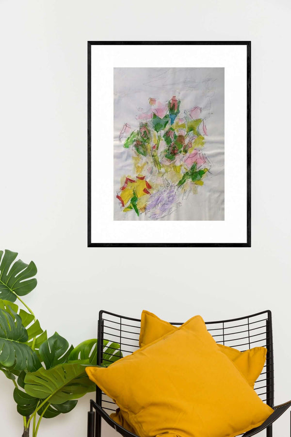 I petali delle rose - Illustrazione di un bouquet di fiori su carta, caratterizzato da forme e colori armoniosi. 