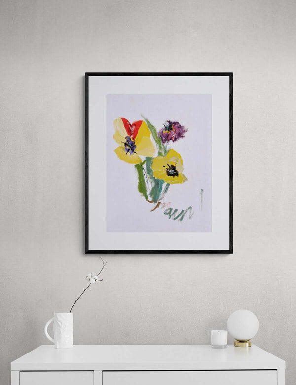 I tulipani - Composizione floreale di fiori gialli e rossi, caratterizzata da un uso audace del colore.