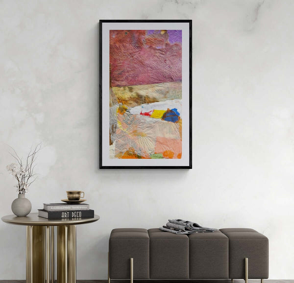 Il colore del cielo - Quadro di un paesaggio a collage colorato, evidenziato da stratificazioni di colori per un impatto visivo forte.