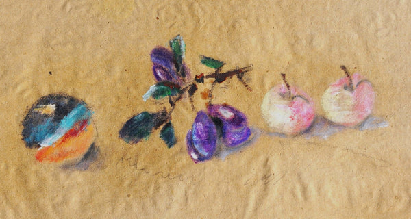 Il colore delle prugne - Vista dell'opera d'arte senza cornice, certificazione inclusa.