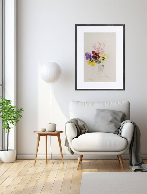 Il colore delle viole - Un dipinto di un vaso con pansies, catturando la delicatezza e la varietà dei fiori.