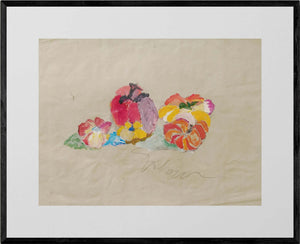 Il colore magico dei pomodori - Opera d'arte originale acrilico su carta gialla di Tonino Gottarelli, 38x50 cm (14,9x19,6 in)