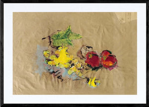 Il grappolo d'uva - Opera d'arte originale acrilico e collage su carta gialla di Tonino Gottarelli, 38x55 cm (14,9x21,6 in)