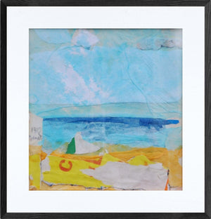 Il mare è una linea - Collage su cartonicino di Tonino Gottarelli, paesaggio marino minimalista 16x16 cm