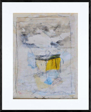 Il muro giallo sulla neve - Opera d'arte originale collage su cartone di Tonino Gottarelli, 14x12 cm (5,5x4,7 in)