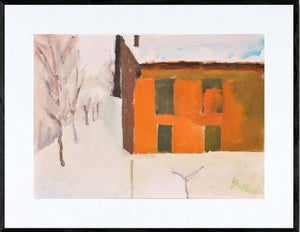 Il muro rosso sulla neve - Opera d'arte acrilico su tela di Tonino Gottarelli, 50x70 cm