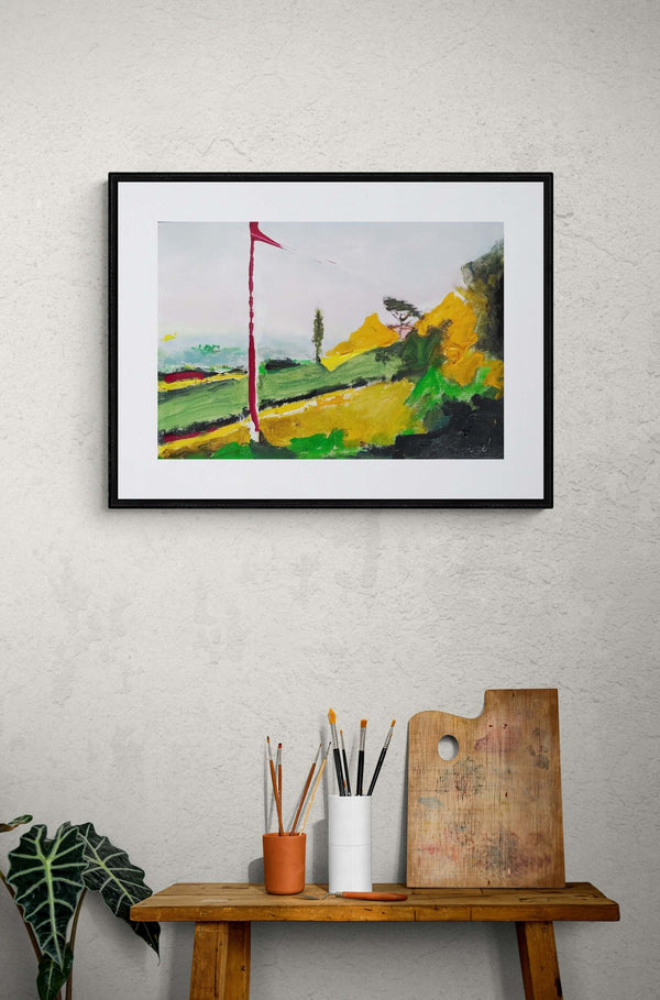 Il pendio - Un dipinto dell'arte italiana che rappresenta  una collina verde con colori cromatici. Opera certificata.