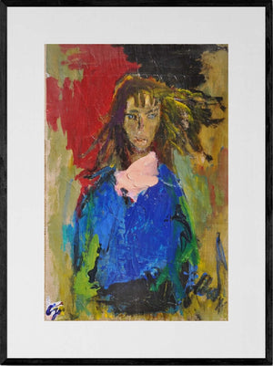 Il rosa della sciarpa - Opera d'arte originale acrilico e collage su carta gialla Tonino Gottarelli, 55x37cm (21,6x14,5 in)