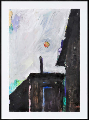 Il sole dei tetti - Opera d'arte acrilico e collage su cartone di Tonino ottarelli, 100x70 cm