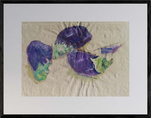 Il viola delle melanzane - Opera d'arte originale acrilico su carta gialla di Tonino Gottarelli, 30x44 cm (11,8x17,3 in)