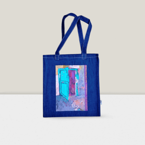 In attesa - Borsa Shopping Denim con Stampa Gottarelli