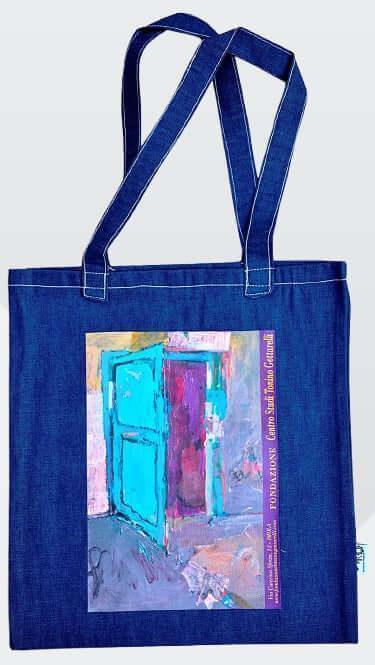 In attesa - Borsa Shopping Denim con Stampa Gottarelli - Fondazione Gottarelli Italian Art