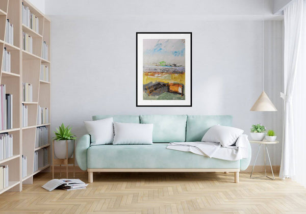 In prospettiva - Paesaggio in prospettiva con un edificio verde sullo sfondo, esposto in casa per ispirare l'arredamento