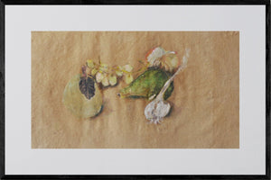 L'eleganza di una foglia - Opera d'arte originale acrilico su carta gialla di Tonino Gottarelli, 24x38 cm (9,4x14,9 in)