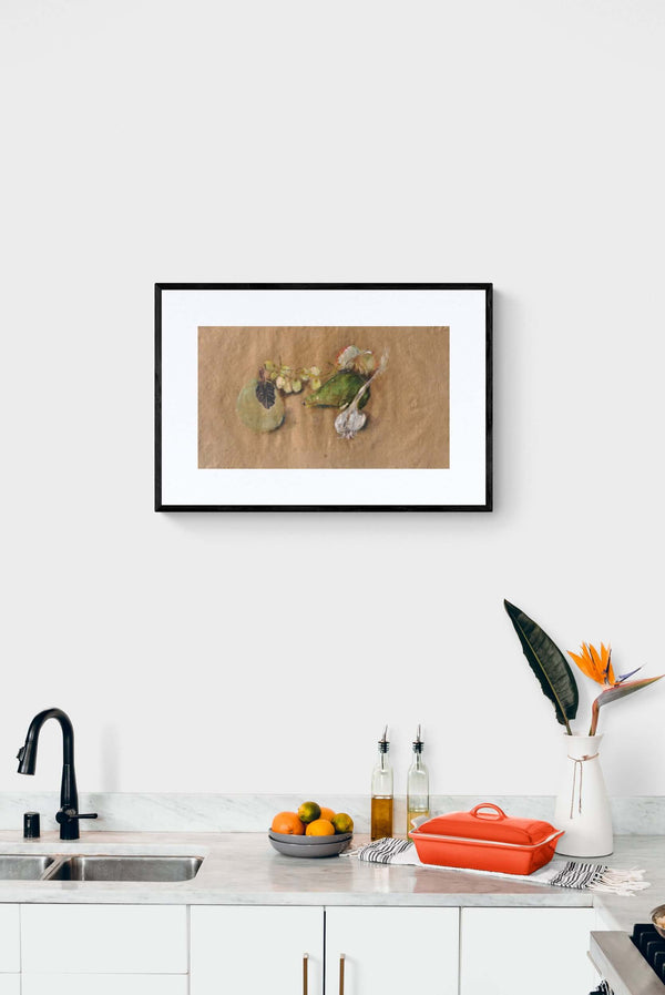 L'eleganza di una foglia - Opera d'arte ambientata in cucina per ispirare l'arredamento.