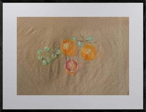 L'intero e la metà - Opera d'arte originale acrilico su carta gialla di Tonino Gottarelli, 33x48 cm (12,9x18,8 in)