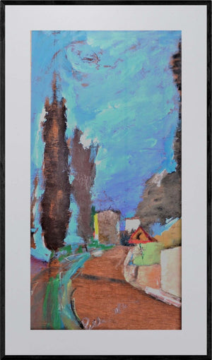 L'umor nero dei cipressi - Paesaggio toscano -  Opera d'arte acrilico su tavola di Tonino Gottarelli, 60x32 cm