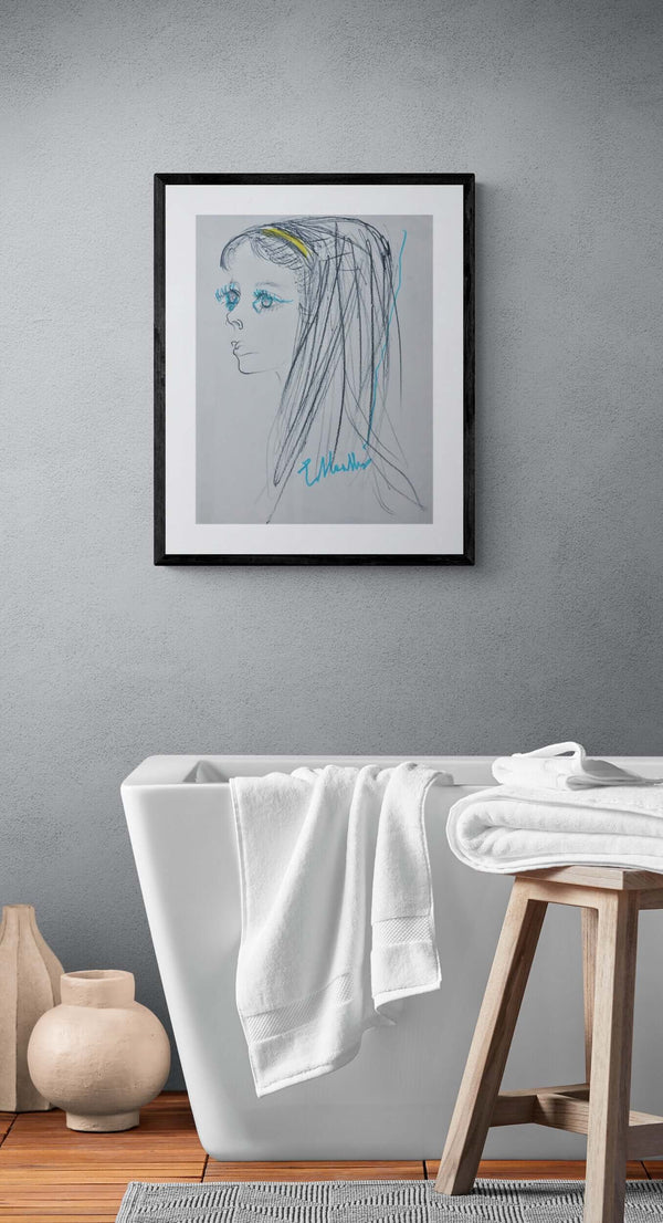 La fascetta gialla -  Disegno di una donna con lunghi capelli e un cerchietto giallo.