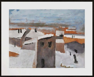 La neve sui tetti - Opera d'arte originale acrilico su tavola di Tonino Gottarelli, 72x93 cm (28,3x36,6 in)