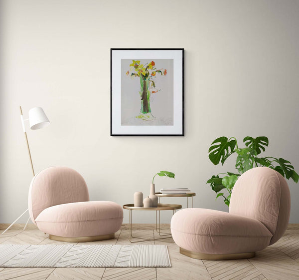 Le ultime giunchiglie -  Vista del quadro in contesto abitativo per idee di arredamento.