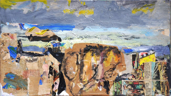 Paesaggio a collage - Vista dell'opera d'arte senza cornice, certificazione inclusa.