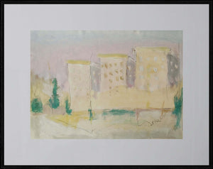 Palazzi di periferia - Opera d'arte originale tempera e matita su carta Tonino Gottarelli, 24x33 cm (9,4x12,9 in)