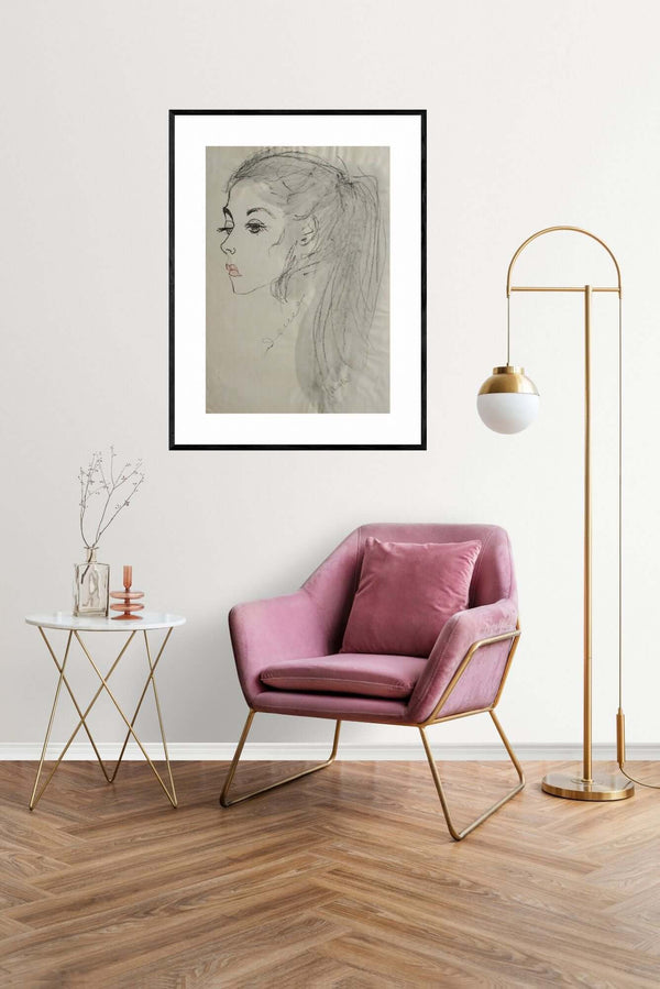 Per pochi istanti - Illustrazione di una donna con ponytail, il suo volto è delineato con cura e presenta un'espressione serena.