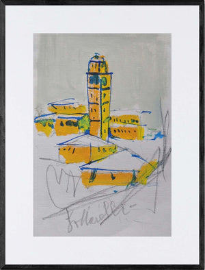 Piazzetta sotto la neve - Opera d'arte originale acrilico e matita su carta Tonino Gottarelli, 24x16 cm (9,4x6,4 in) 