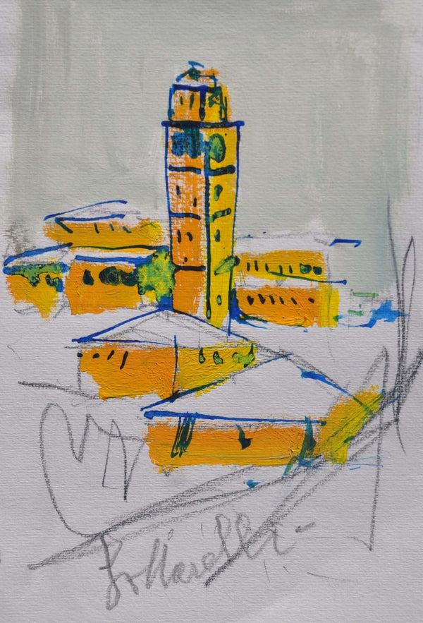 Piazzetta sotto la neve - Vista dell'opera d'arte senza cornice, certificazione inclusa.