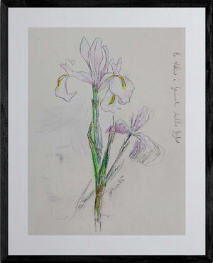 Profilo tra i fiori  - Opera d'arte originale matite colorate su carta Tonino Gottarelli, 32x24 cm (12,5x9,4 in)