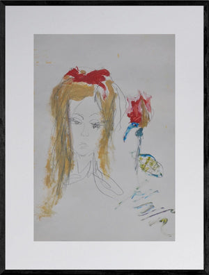 Rosa per un volto - Opera d'arte originale acrilico e matita su carta di Tonino Gottarelli, 48x32 cm (18,8x12,5 in)
