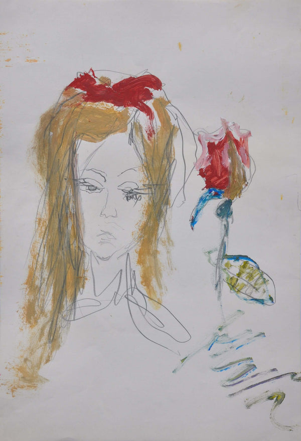 Rosa per un volto - Vista dell'opera d'arte senza cornice, certificazione inclusa.