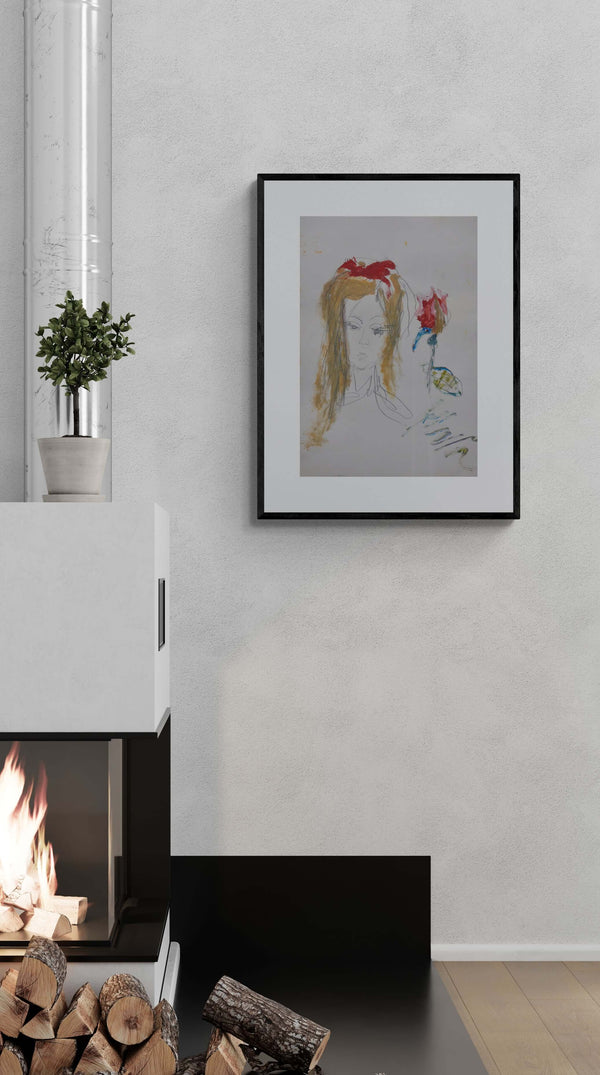 Rosa per un volto - Quadro artistico di una donna e una rosa realizzato in ambiente casalingo.