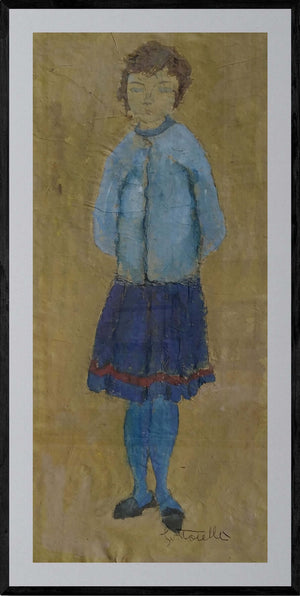 Sfumature di blu - Opera d'arte originale tempera e matita su carta gialla Tonino Gottarelli, 41x19 cm (16,1x7,4 in)