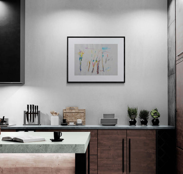Solo colore - Illustrazione di alberi e strutture, con una casa visibile sullo sfondo, rappresentando un paesaggio urbano.