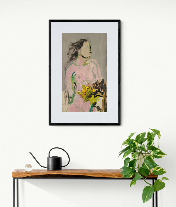 Un fiore per una donna - Un'opera d'arte che mostra una donna nuda  che tiene un fiore.