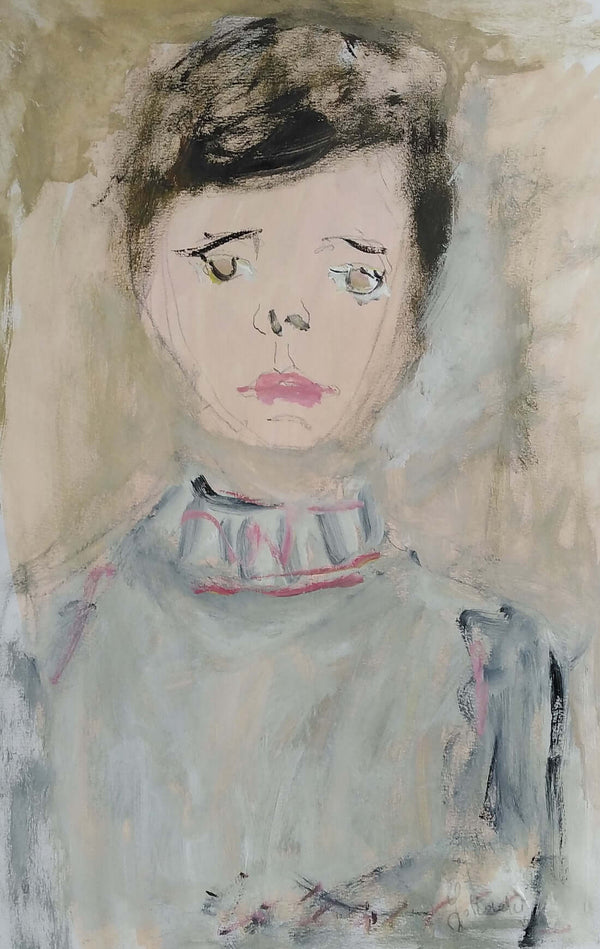 Un giorno triste - Vista dell'opera d'arte senza cornice, certificazione inclusa.