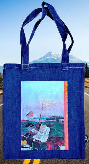 Un piccolo intraducibile fuori di noi - Borsa blu ornata da un dipinto di  Tonino Gottarelli.