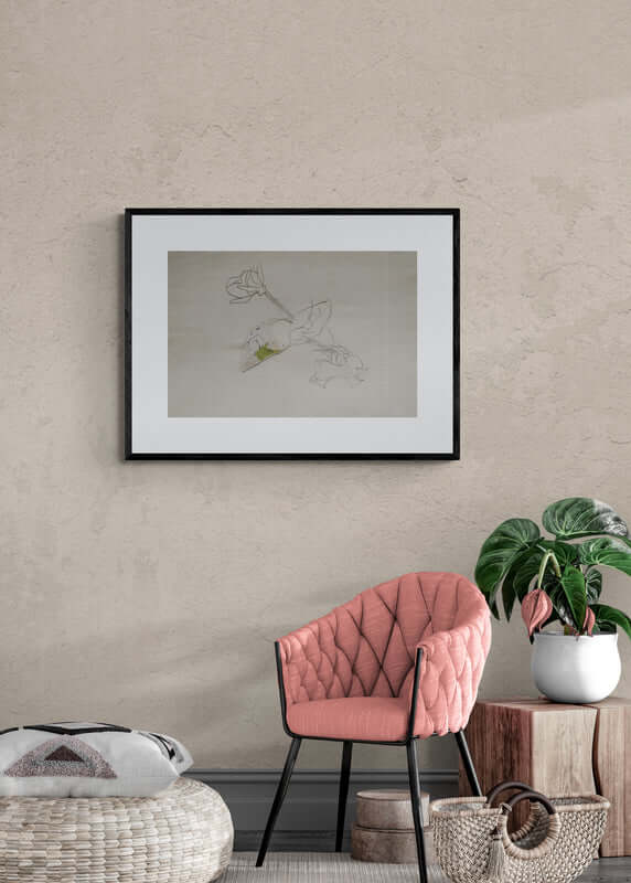 Una foglia tra due steli - Rappresentazione artistica di una rosa con una foglia, simbolo di vita e natura.
