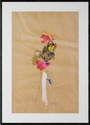 Vaso tutto bianco - Opera d'arte originale acrilico e collage su carta gialla di Tonino Gottarelli, 50x35 cm (19,7x13,7 in)