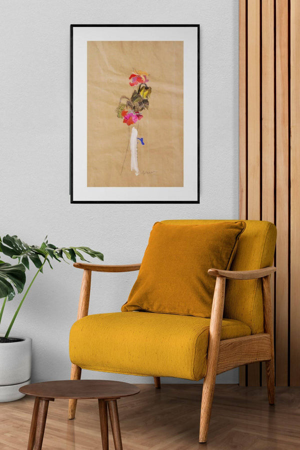 Vaso tutto bianco - Un dipinto di un vaso con fiori colorati su uno sfondo neutro.