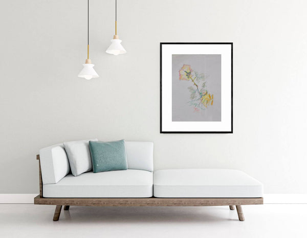 Voglia di dipingere una rosa - Quadro originale di una rosa gialla su carta, con dettagli che mettono in risalto la sua eleganza.